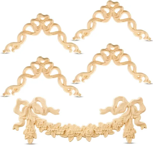 Yalikop 5 piezas de apliques de arco de madera, apliques decorativos de arco de madera para muebles, rosa para puerta de cama, pared, armario,
