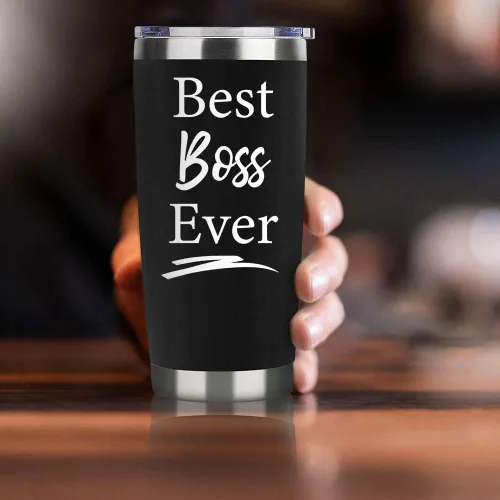 Miniatura 5 de Regalos para jefes para hombres y mujeres, vaso de vino negro de 20 onzas con tapa y pajilla, perfecto para regalos del día del jefe, Navidad