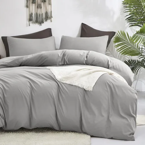 Miniatura 7 de Cottonight - Juego de edredón, mullido, unicolor, transpirable, unisex, matrimonial, gris plata o claro 1-plata gris