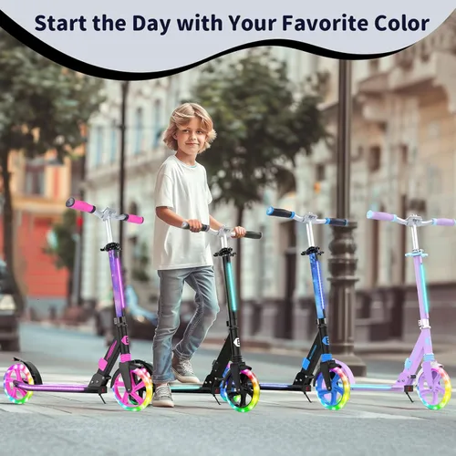 Miniatura 8 de BELEEV V8 Scooters para niños a partir de 6 años con cubierta iluminada, scooter plegable de 2 ruedas para adultos y adolescentes, 4 de altura Negro