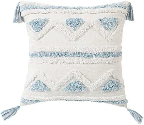 Miniatura 7 de Funda de almohada geométrica con borlas, funda de almohada copetuda, funda de cojín lumbar bohemia para sofá, sala de estar y cama, color blanco, 12