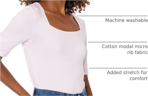 Miniatura 78 de Amazon Essentials - Camiseta de manga corta y cuello cuadrado para mujer