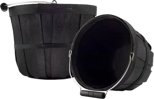 Cornucopia Brands Canastas redondas de madera (paquete de 2, negro); cubos de madera para frutas con asa, capacidad de 4 cuartos de galón; 6.1