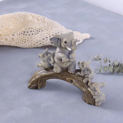 Miniatura 8 de suruim Lindas estatuas de elefante, elefante de buena suerte y sus tres hijos jugando en un puente de troncos para sala de estar, dormitorio