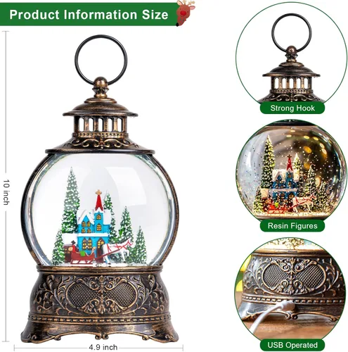 Miniatura 5 de Globos de Nieve de Navidad, Farol de Agua de Navidad con Carruaje e Iglesia Azul, Música y Temporizador de 6 Horas, Faroles Iluminados con Cable