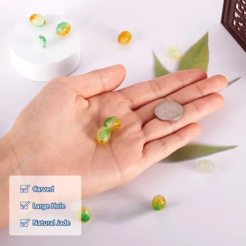 Miniatura 4 de Fashewelry 10 cuentas de piedra de jade natural de Myanmar con agujero grande, grabado, piedras preciosas talladas, dijes europeos, cuentas