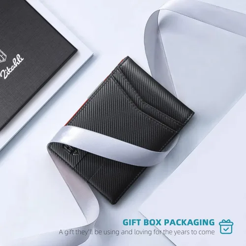 Miniatura 6 de Zitahli - Carteras delgadas con clip para dinero para hombre, tarjetero minimalista, de cuero, plegable, con bloqueo RFID, cartera de bolsillo