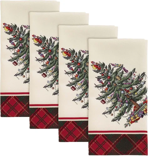 Miniatura 2 de Spode - Juego de servilletas, decoración del hogar navideño, juego de 4 (colección de tartán de árbol de Navidad Spode)
