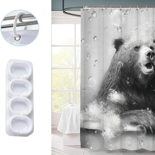 Miniatura 3 de KREATIVE ARTS Cortina de ducha con diseño de osos divertidos animales, decoración de bañera, casa de campo en blanco y negro, 72 pulgadas de ancho