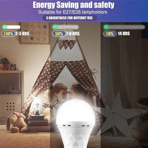 Miniatura 4 de Bombilla de luz de emergencia recargable, permanece encendida durante fallas de energía, bombillas LED de 1500 mAh, 12 W, 60 W equivalentes