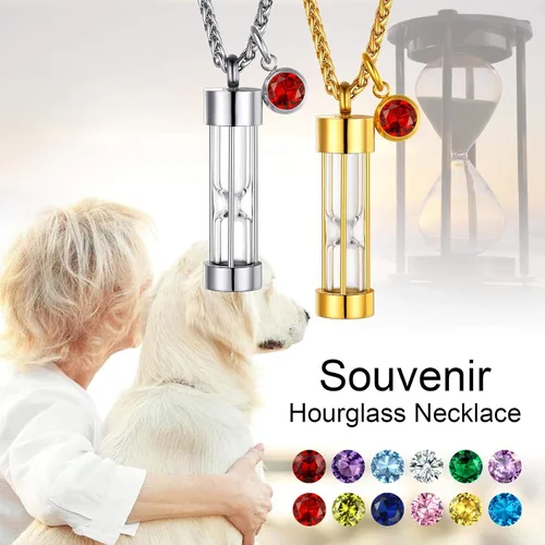 Miniatura 48 de FindChic Collares personalizados con urna para cenizas, barra vertical, gato, luna, reloj de arena, garra de perro, acero inoxidable, chapado en oro
