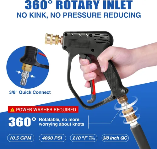 Miniatura 3 de MEKOH Pistola de lavado a presión corta, pistola rociadora de alta potencia de 4000 PSI, pistola de espuma de 10.5 GPM con conexión rápida de 3/8