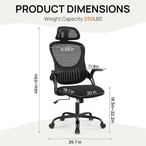 Miniatura 3 de Silla de escritorio de oficina, silla de trabajo ergonómica de malla con respaldo alto, silla de trabajo para oficina en casa, silla de escritorio