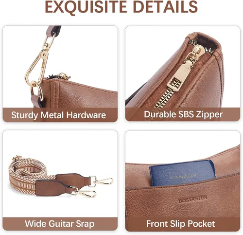 Miniatura 5 de BOSTANTEN Bolsas cruzadas de hombro para mujer, de piel vegana, a la moda, con correa de guitarra ajustable