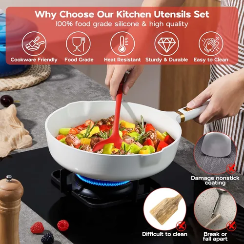 Miniatura 4 de Onader Juego de utensilios de cocina de 10 piezas, juego de utensilios de cocina de silicona roja para cocinar, no tóxicos y resistentes al calor