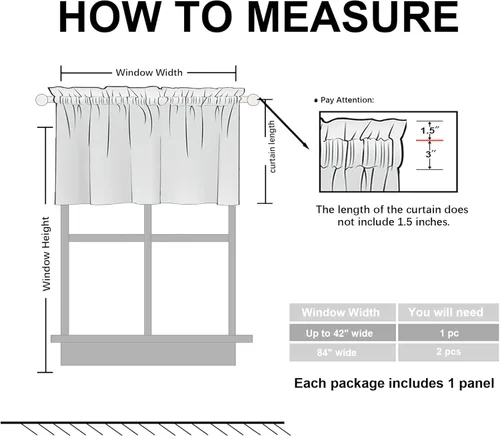 Miniatura 5 de Hiasan - Cortinas de cenefa negras con bolsillo para barra, cortinas opacas para ventanas de cocina, 52 x 18 pulgadas de largo, 1 panel Negro