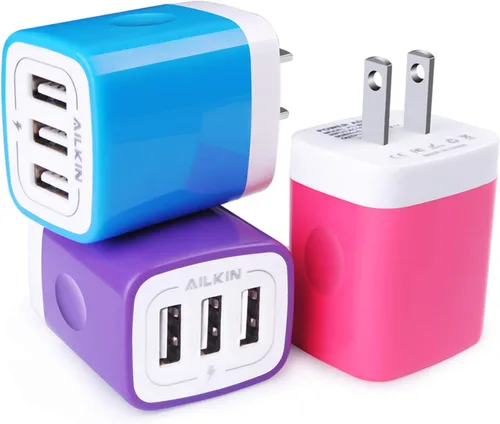 Miniatura 5 de AILKIN Cargador de pared USB de 3 unidades, adaptador de carga triple, bloque de carga rápida, cargador para el hogar, enchufe de cubo para iPhone