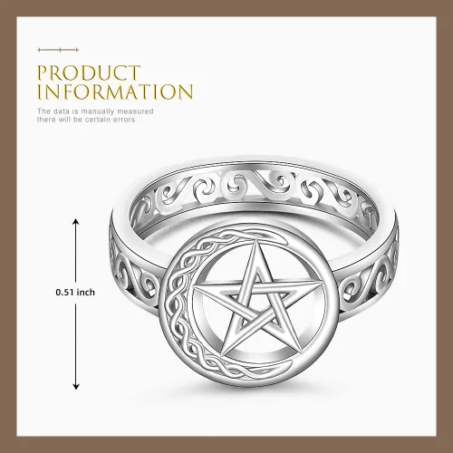 Miniatura 2 de Talonior Anillo de pentagrama con pentáculo para mujer, nudo celta, luna creciente, bruja, wicca, anillos paganos, plata de ley, amuleto, estrella
