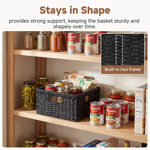 Miniatura 5 de StorageWorks Cesta de mimbre con asa, cestas de almacenamiento de mimbre para organizar, cestas de almacenamiento decorativas para estantes, cuerda