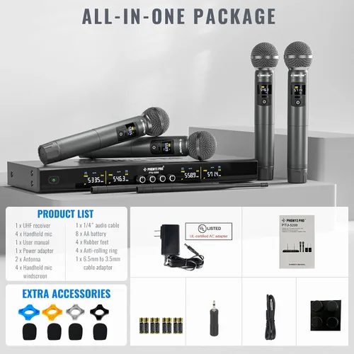 Miniatura 6 de Phenyx Pro Sistema de micrófono inalámbrico inalámbrico 4 PTU-5200-4H Bundle con micrófono de mano UHF