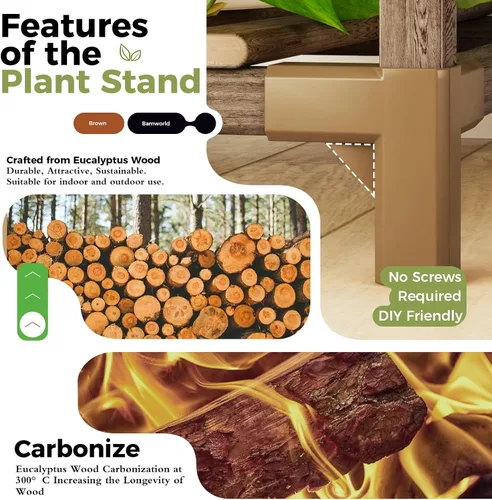 Miniatura 6 de Bamworld Soporte para plantas para interiores y exteriores, estante de esquina para plantas, soporte para 4 macetas, soporte para flores, estante