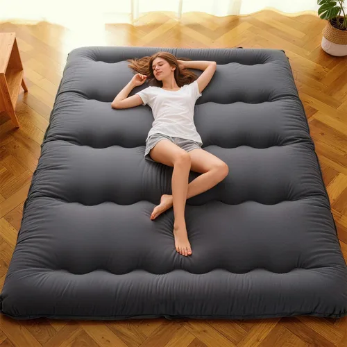 Colchón de futón japonés – Colchón grueso de color gris, colchoneta plegable de tatami de 5 capas con bolsa de almacenamiento y correas, colchones