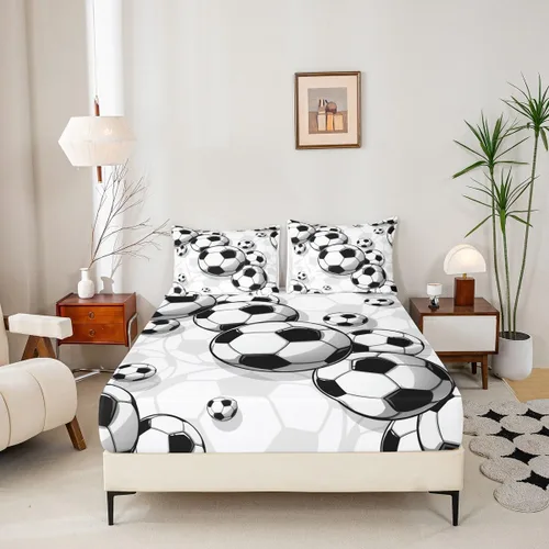 Miniatura 2 de Juego de ropa de cama de fútbol para niños, sábanas bajeras de fútbol para niños, niñas, adolescentes, juego de ropa de cama de fútbol dibujado a