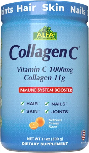 ALFA VITAMINS CollagenC - Suplemento en polvo de péptidos hidrolizados con 1,000 mg de vitamina C - Fuente de nutrientes de calidad premium - Piel,