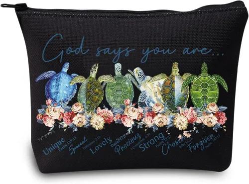 LEVLO Bolsa de maquillaje cosmética de tortuga marina, regalo para amantes de las tortugas, Dios dice que eres único, especial, encantador, elegido,