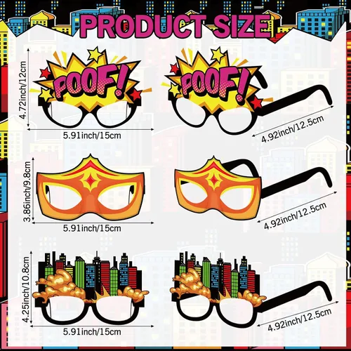 Miniatura 2 de 32 piezas de regalos de fiesta de héroes cómics, gafas de papel para cabina de fotos, accesorios para eventos de cumpleaños, suministros de fiesta
