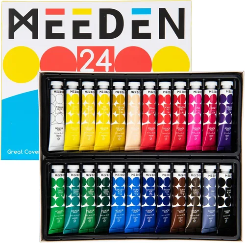 MEEDEN Juego de Pintura Gouache, No Tóxico 24 x 12ml/0.4oz Tubos de Pintura Gouache a Base de Agua para Lienzo y Papel, Suministros de Arte para 24