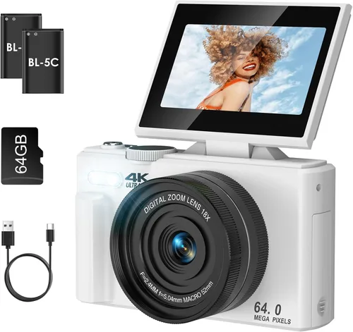 Miniatura 10 de LAMA Cámara digital 4K UHD de 75MP para fotografía – Zoom de 18X, enfoque automático, 64 GB, cámara de vlogging WiFi antivibración con luz