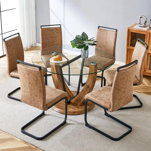 Miniatura 46 de JUFU Juego de mesa de comedor redonda para 4, mesa de comedor de 48 pulgadas con mesa de mármol sintético y 4 sillas tapizadas, moderno juego