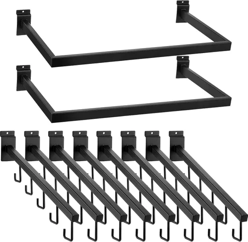 Soaoo 10 ganchos de metal para colgar en la pared, incluye 2 rieles en forma de U, 8 unidades, 5 ganchos, cascada para ropa, hogar, garaje, tienda,
