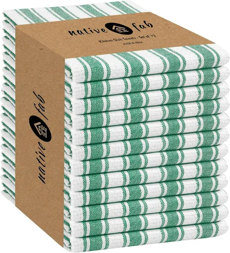 Miniatura 11 de Native Fab Toallas de Cocina a Rayas - 100% Algodón - Paquete de 12 - 16"x26" - Paños de Té a Rayas con Tejido de Cesta, Paños de Cocina para Secar