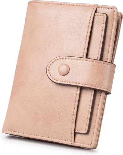 Miniatura 8 de Alldaily Cartera pequeña de piel con bloqueo RFID para mujer, plegable con 10 ranuras para tarjetas y bolsillo con cremallera, Negro, Pequeña