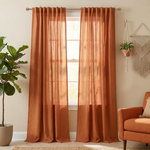 Miniatura 45 de KOUFALL Cortinas de lino azul marino de 84 pulgadas de largo, cortinas transparentes azul oscuro para sala de estar y dormitorio, medianoche
