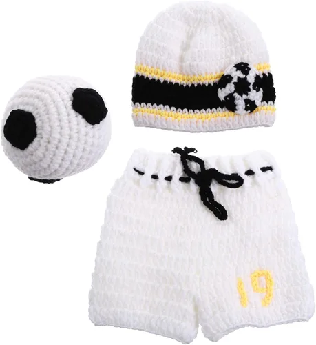 Miniatura 2 de NUOBESTY - Juego de 3 piezas de accesorios de fotografía para bebés recién nacidos de fútbol, ganchillo, traje para bebé, deporte, fiesta temática