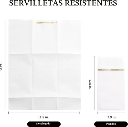 Miniatura 2 de Nervure 100 servilletas de papel doradas con bolsillo integrado para cubiertos - Servilletas desechables preplegadas blancas y doradas tipo tela
