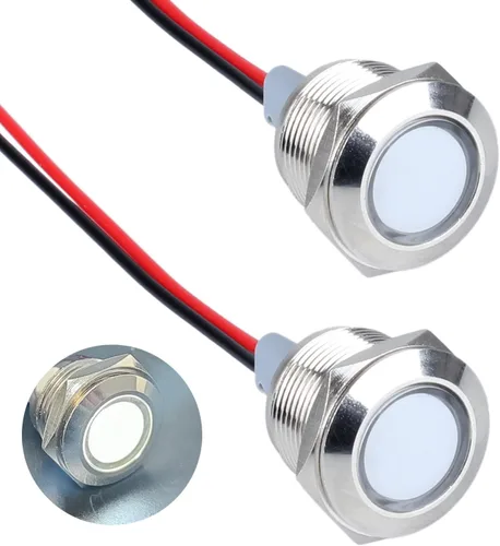 Miniatura 16 de 2 piezas de 16 mm (5/8") luz indicadora LED, 12-24V AC/DC 20mA, lámpara piloto de metal impermeable IP67 de ahorro de energía, lámpara plana de Verde