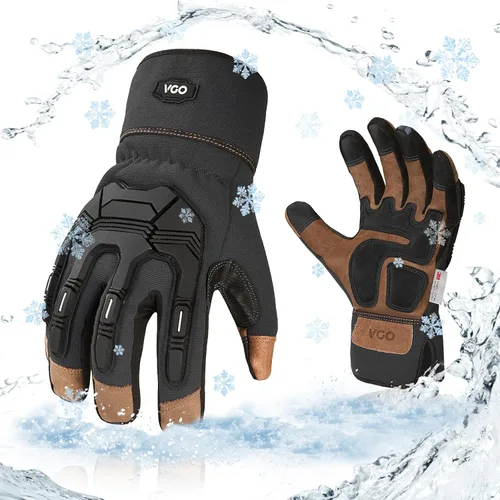 Miniatura 7 de Vgo... Winter Work Gloves Men,Leather Work Gloves,Anti-vibration,Mechanics Gloves,Abrasion Resistance