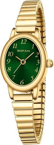 Miniatura 8 de BOFAN Relojes pequeños de oro para mujer, relojes de pulsera de cuarzo de fácil lectura con banda de expansión de acero inoxidable, resistente al