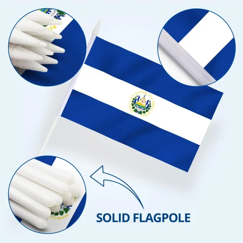 Miniatura 5 de Anley Mini bandera de El Salvador, paquete de 12 unidades, banderas salvadoreñas pequeñas en miniatura de mano en barra, resistentes a