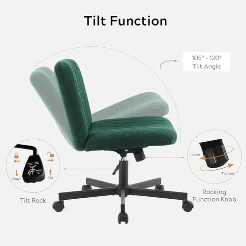 Miniatura 4 de EYYTHUNG Silla cruzada verde sin ruedas, asiento ancho sin brazos, silla de oficina giratoria de terciopelo acolchado para niñas