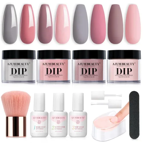 Miniatura 9 de Azurebeauty - Kit de iniciación de uñas de polvo de inmersión, primavera y verano, tonos pastel verde brillante, rosa intenso, púrpura, 4