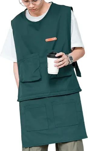 Delantal de trabajo, con bolsillos, dobladillo ajustable y desmontable, adecuado para creación artística, pintura, cocina y trabajo verde, talla