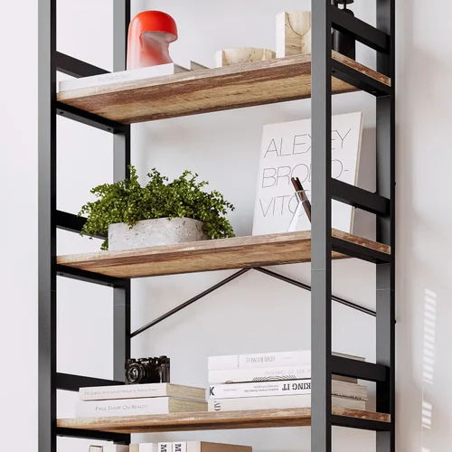 Miniatura 4 de IRONCK Estanterías y librerías, estante de 80cm de ancho, estantería de escalera de 5 niveles, 50kg/estante, estilo industrial vintage, estantería