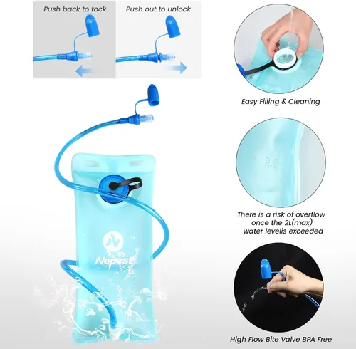 Miniatura 5 de Nepest Mochila de hidratación con bolsa de agua de 2 L para ciclismo, mochila de agua para senderismo, correr, mochila de hidratación ligera 2L