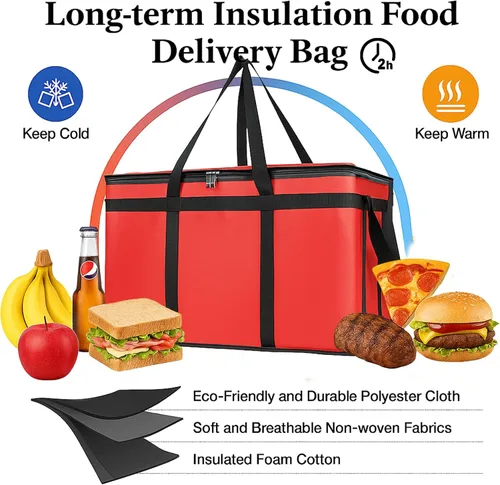 Miniatura 2 de Bodaon Paquete de 2 bolsas grandes aisladas para entrega de alimentos, XXXL para compras de comestibles/catering/pizza, bolsa de entrega de viaje