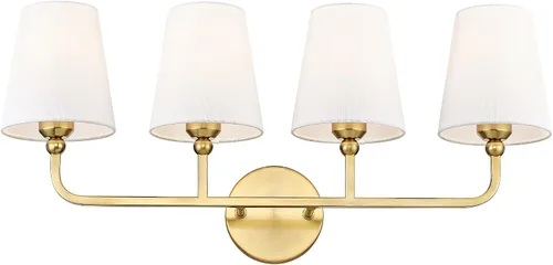 Miniatura 11 de VL837-BG-RA-2 - Lámparas de baño de 2 luces, luces de ratán dorado cepillado, aplique de doble pared con pantalla tejida a mano acampanada, apliques